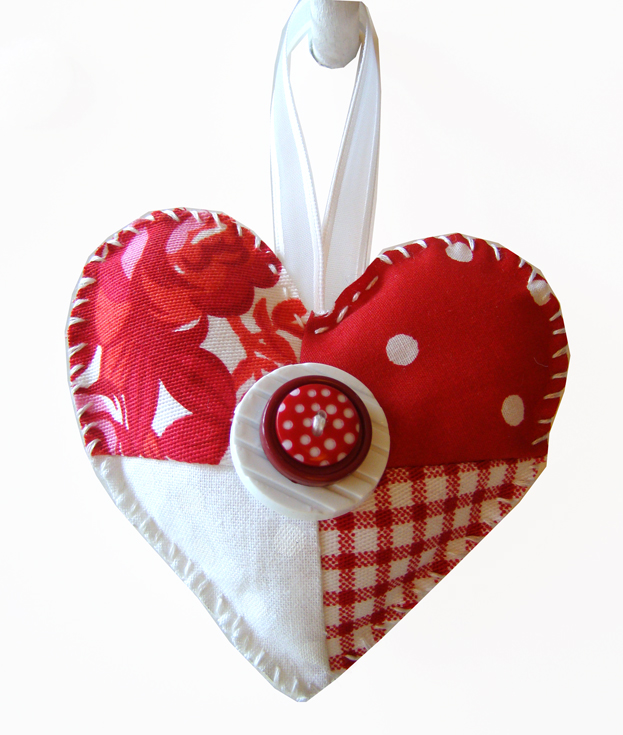 Felt Patchwork Heart Ornament- Red Rag Bag